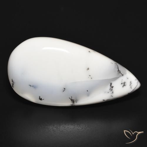 Ágata dendrítica Blanco con negro natural de 34.01 ct, En forma de pera, Opaco
