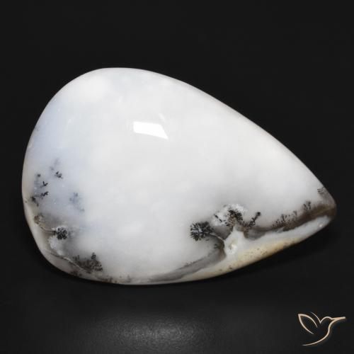 Ágata dendrítica Blanco con negro natural de 29.80 ct, En forma de pera, Opaco