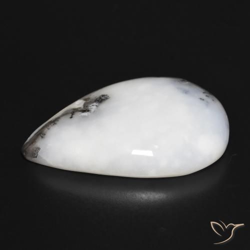 Ágata dendrítica Blanco con negro natural de 29.80 ct, En forma de pera, Opaco
