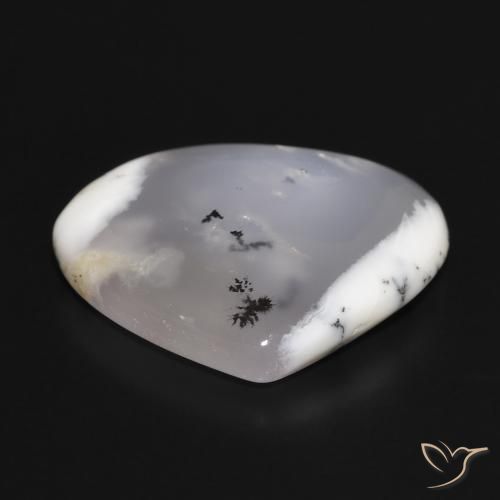 Ágata dendrítica Blanco con negro natural de 17.98 ct, En forma de pera, Translúcido