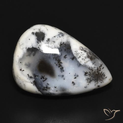 Ágata dendrítica Blanco con negro natural de 23.36 ct, En forma de pera, Opaco