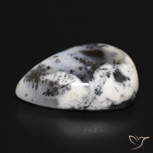 Ágata dendrítica Blanco con negro natural de 23.36 ct, En forma de pera, Opaco