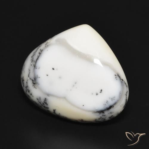 Ágata dendrítica Blanco con negro natural de 11.88 ct, En forma de pera, Opaco