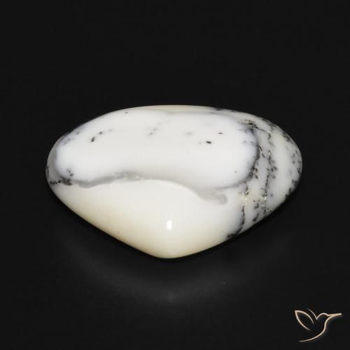 Ágata dendrítica Blanco con negro natural de 11.88 ct, En forma de pera, Opaco