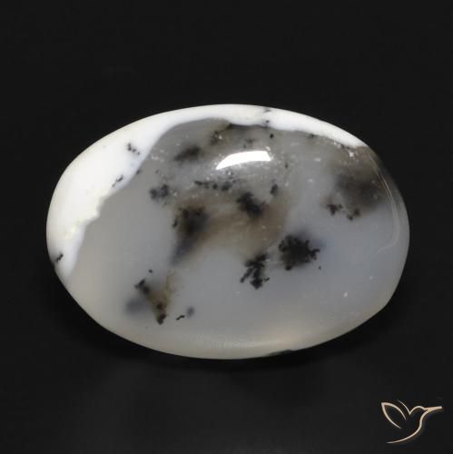10.81ct Natural Blanco con negro Ágata dendrítica, Ovalada, Translúcido