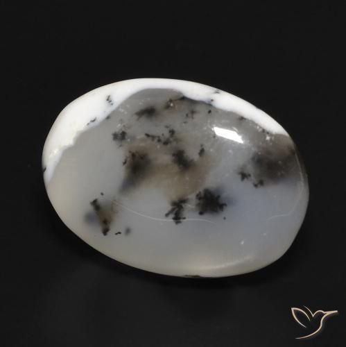 Ágata dendrítica Blanco con negro natural de 10.81 ct, Ovalada, Translúcido