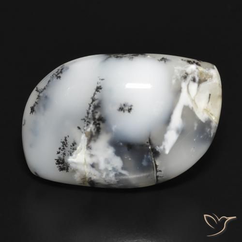 18.88ct Natural Blanco con negro Ágata dendrítica, Elegante, Opaco