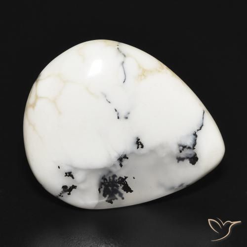 Ágata dendrítica Blanco con negro natural de 15.30 ct, En forma de pera, Opaco