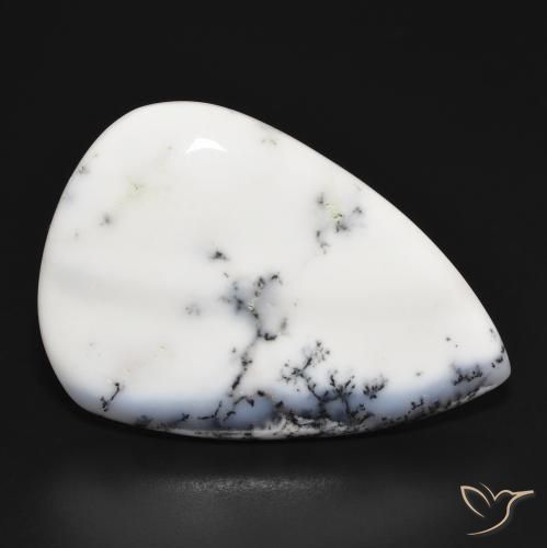 Ágata dendrítica Blanco con negro natural de 36.87 ct, En forma de pera, Opaco