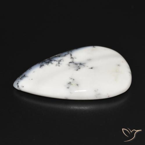 Ágata dendrítica Blanco con negro natural de 36.87 ct, En forma de pera, Opaco