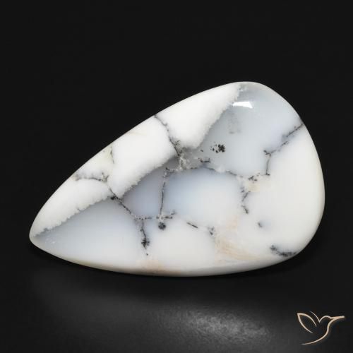 15.10ct Natural Blanco con negro Ágata dendrítica, En forma de pera, Opaco
