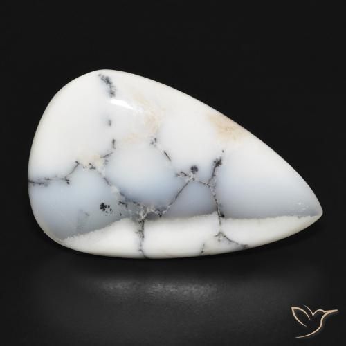Ágata dendrítica Blanco con negro natural de 15.10 ct, En forma de pera, Opaco