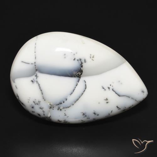 Ágata dendrítica Blanco con negro natural de 32.78 ct, En forma de pera, Opaco