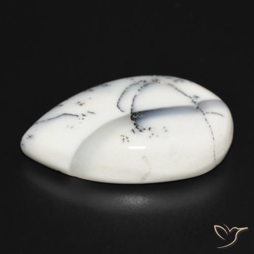 Ágata dendrítica Blanco con negro natural de 32.78 ct, En forma de pera, Opaco