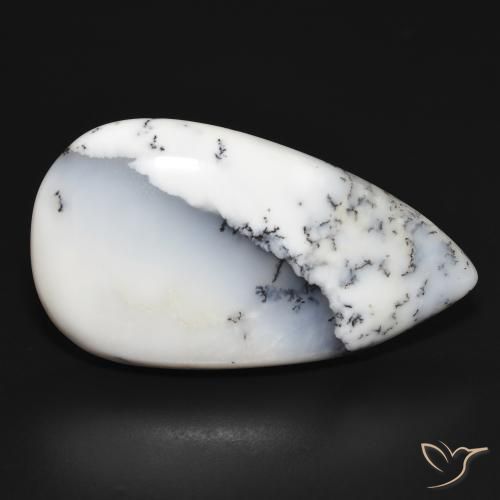 Ágata dendrítica Blanco con negro natural de 43.76 ct, En forma de pera, Opaco