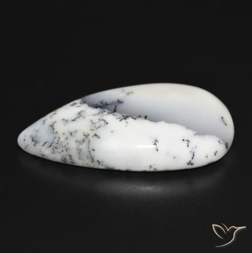 Ágata dendrítica Blanco con negro natural de 43.76 ct, En forma de pera, Opaco