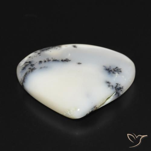 Ágata dendrítica Blanco con negro natural de 18.86 ct, En forma de pera, Opaco
