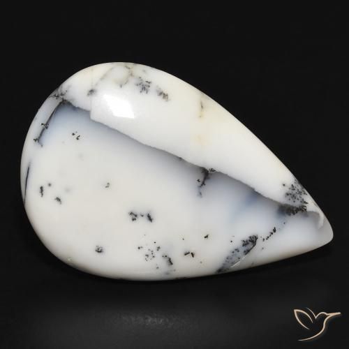 Ágata dendrítica Blanco con negro natural de 23.09 ct, En forma de pera, Opaco