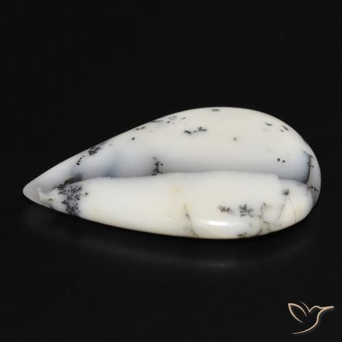 Ágata dendrítica Blanco con negro natural de 23.09 ct, En forma de pera, Opaco