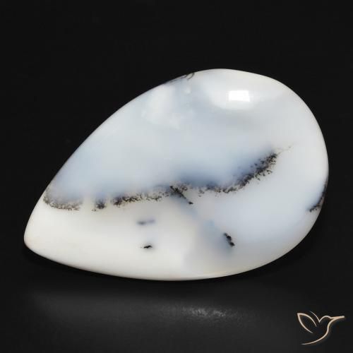 26.36ct Natural Blanco con negro Ágata dendrítica, En forma de pera, Opaco