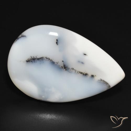 Ágata dendrítica Blanco con negro natural de 26.36 ct, En forma de pera, Opaco