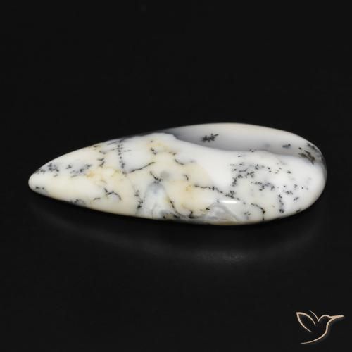 Ágata Dendrítica Blanco con negro natural de 12.80 ct, En forma de pera, Opaco