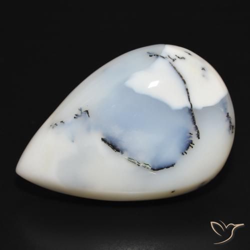 39.34ct Natural Blanco con negro Ágata dendrítica, En forma de pera, Opaco