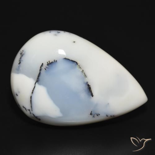 Ágata dendrítica Blanco con negro natural de 39.34 ct, En forma de pera, Opaco