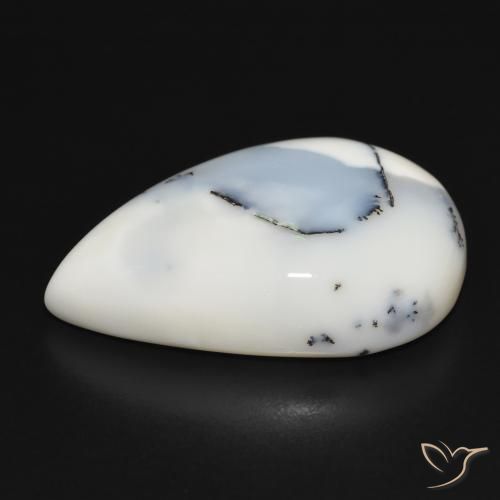 Ágata dendrítica Blanco con negro natural de 39.34 ct, En forma de pera, Opaco