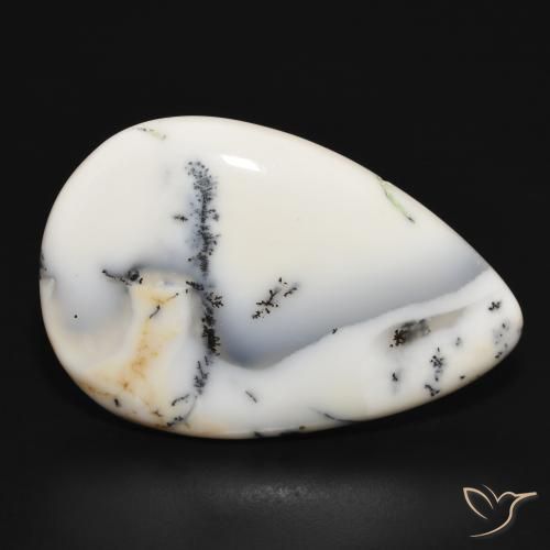 Ágata dendrítica Blanco con negro natural de 29.77 ct, En forma de pera, Opaco