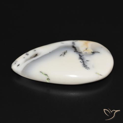 Ágata dendrítica Blanco con negro natural de 29.77 ct, En forma de pera, Opaco