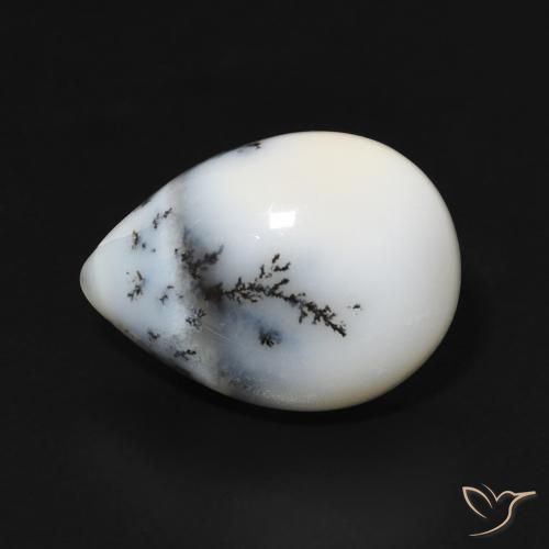 4.99ct Natural Blanco con negro Ágata dendrítica, En forma de pera, Opaco