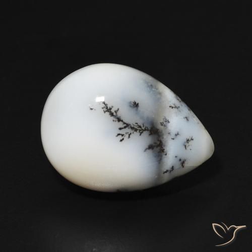 Ágata dendrítica Blanco con negro natural de 4.99 ct, En forma de pera, Opaco