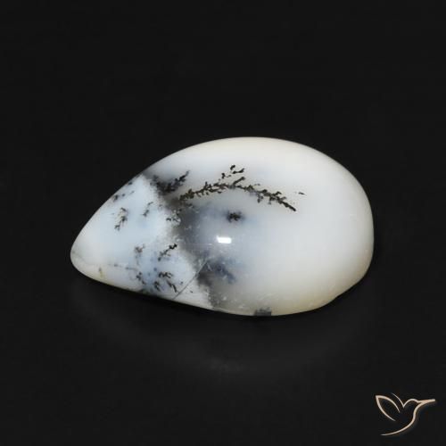 Ágata dendrítica Blanco con negro natural de 4.99 ct, En forma de pera, Opaco