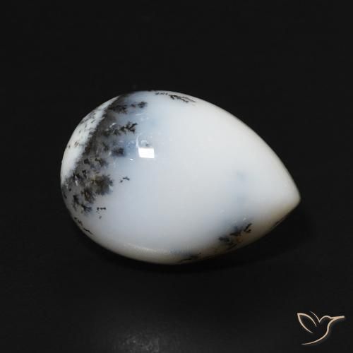 Ágata dendrítica Blanco con negro natural de 5.58 ct, En forma de pera, Opaco
