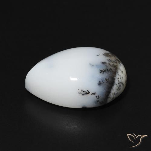 Ágata dendrítica Blanco con negro natural de 5.58 ct, En forma de pera, Opaco