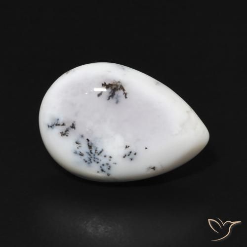 Ágata dendrítica Blanco con negro natural de 3.71 ct, En forma de pera, Opaco