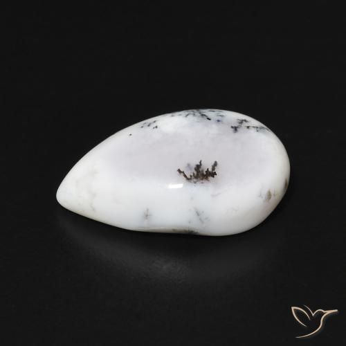 Ágata dendrítica Blanco con negro natural de 3.71 ct, En forma de pera, Opaco