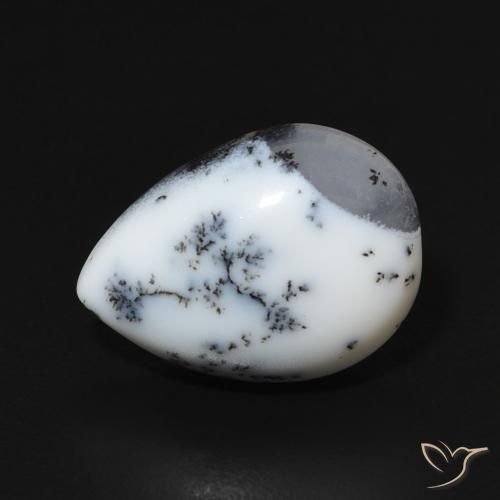 Ágata dendrítica Blanco multicolor natural de 4.57 ct, En forma de pera, Opaco