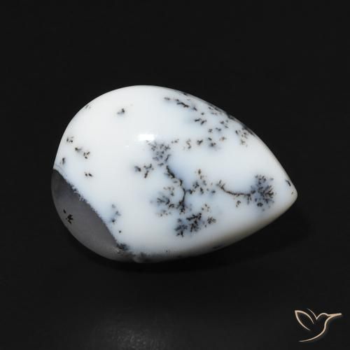 Ágata dendrítica Blanco multicolor natural de 4.57 ct, En forma de pera, Opaco