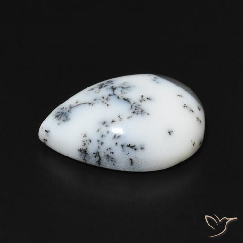 Ágata dendrítica Blanco multicolor natural de 4.57 ct, En forma de pera, Opaco
