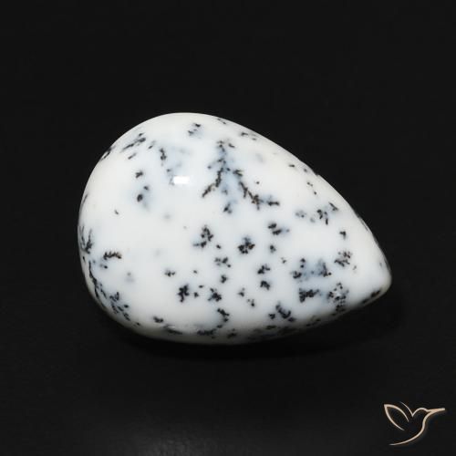 Ágata dendrítica Blanco con negro natural de 4.41 ct, En forma de pera, Opaco