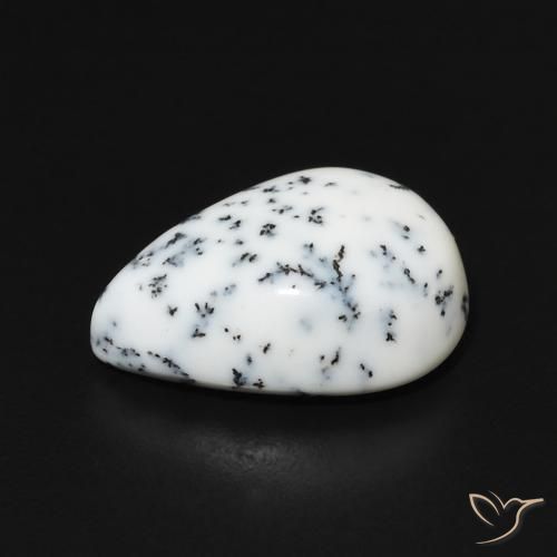 Ágata dendrítica Blanco con negro natural de 4.41 ct, En forma de pera, Opaco