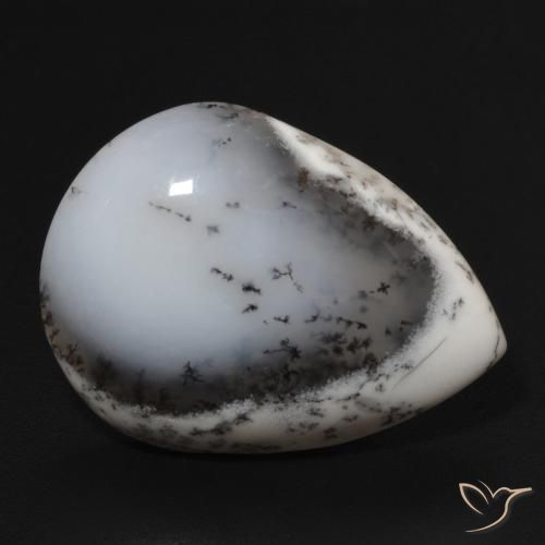 Ágata dendrítica Blanco con negro natural de 10.99 ct, En forma de pera, Opaco