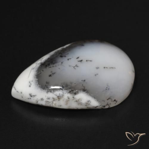 Ágata dendrítica Blanco con negro natural de 10.99 ct, En forma de pera, Opaco