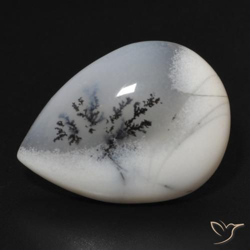 11.07ct Natural Blanco con negro Ágata dendrítica, En forma de pera, Opaco