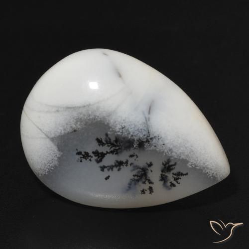 Ágata dendrítica Blanco con negro natural de 11.07 ct, En forma de pera, Opaco