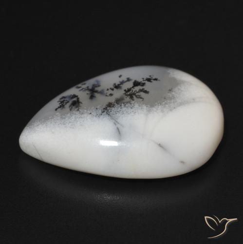 Ágata dendrítica Blanco con negro natural de 11.07 ct, En forma de pera, Opaco