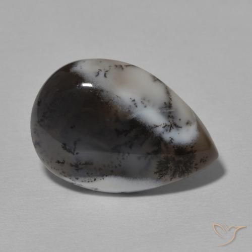Ágata dendrítica Blanco con negro natural de 7.78 ct, En forma de pera, Opaco