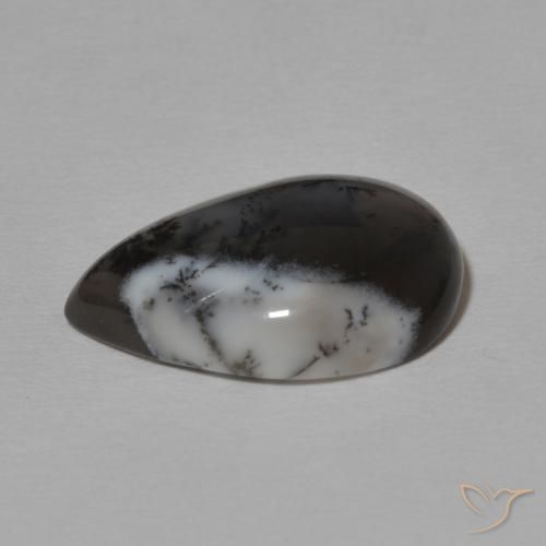 Ágata dendrítica Blanco con negro natural de 7.78 ct, En forma de pera, Opaco
